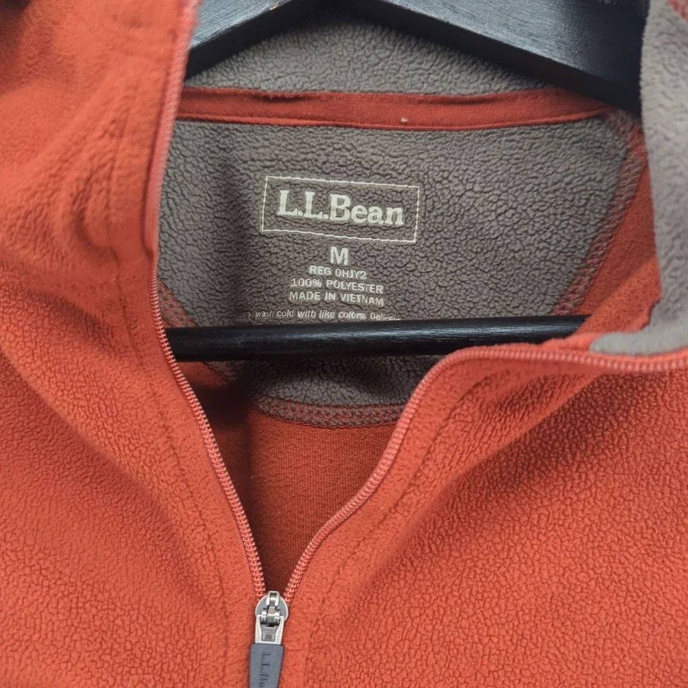 LL Bean Sweater Men's Medium Red/Orange Pullover Quarter‎ Zip Fleece Reg 0HJY2